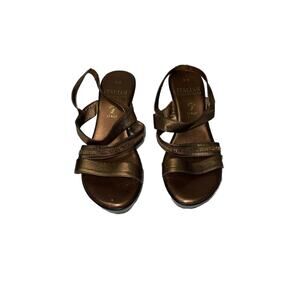 Italian Shoemakers Strappy Bronze Wedge Sandals With Rhinestones Size 9